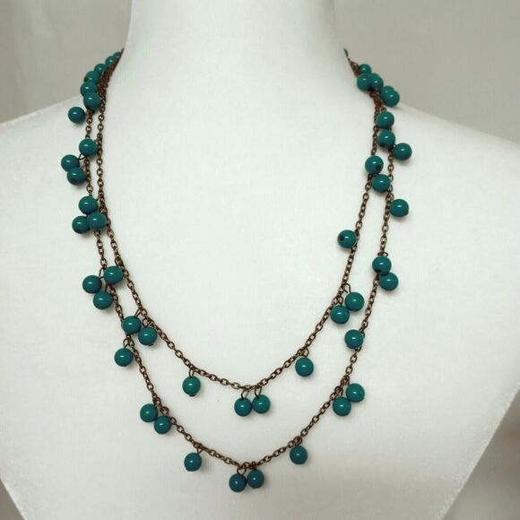 Turquoise Beaded Necklace Southwest Western Jewelry Gold Tone 24" Chain Vintage - Picture 15 of 16